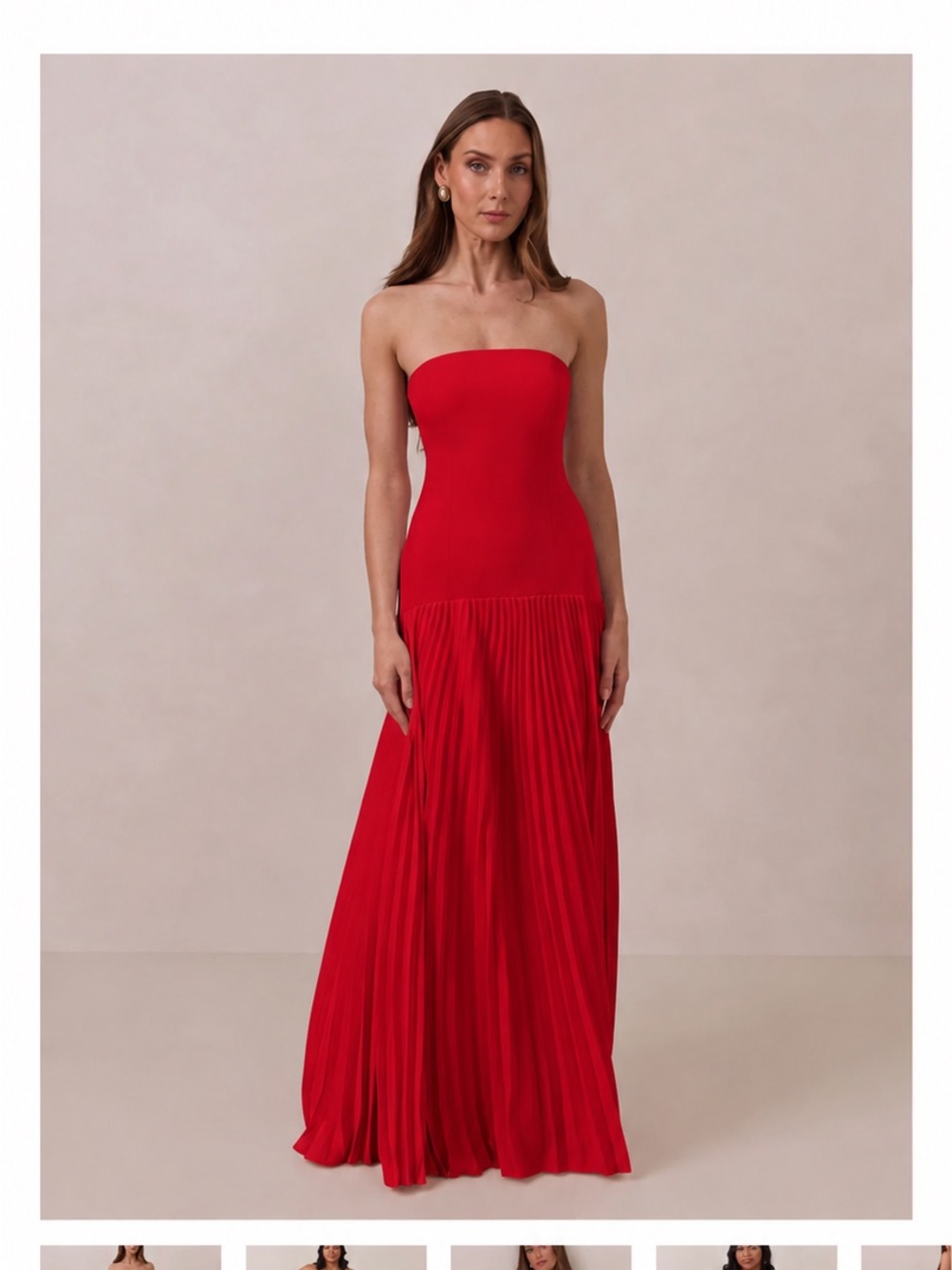 Park & Fifth Red Strapless Pleated Maxi Dress
